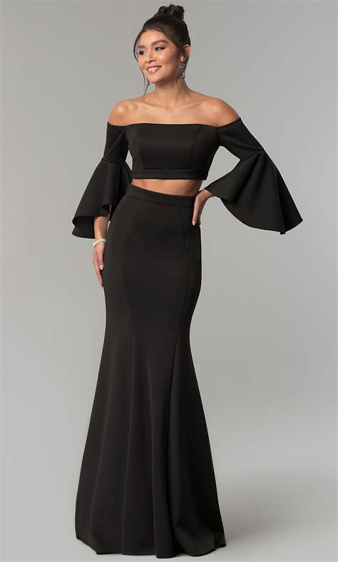 Long-Sleeved Two-Piece Long Prom Dress