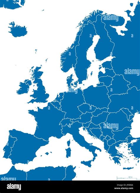 Blue Isolated Europe Silhouette Outline European Union Map Atlas