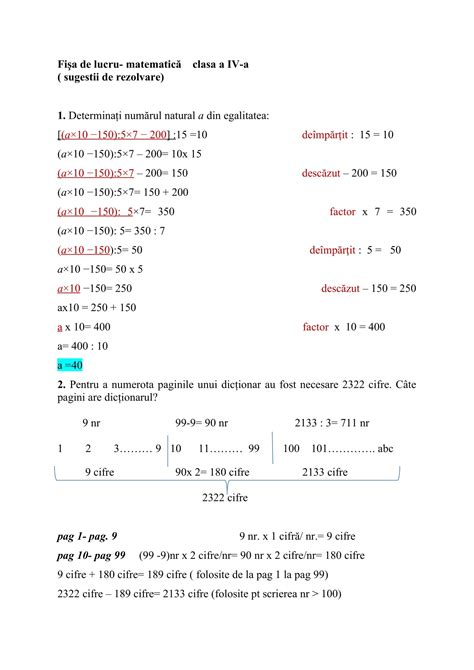 Fise De Lucru La Matematica Clasa A 2 A