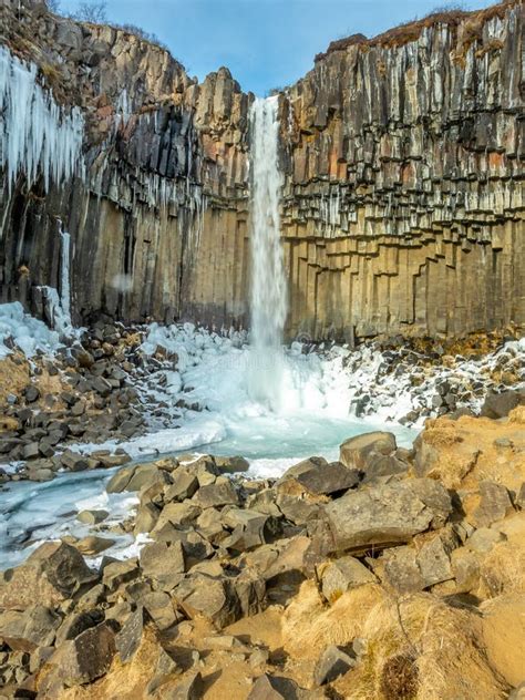 Svartifoss Waterfall In Winter Season Iceland Stock Photo Image Of