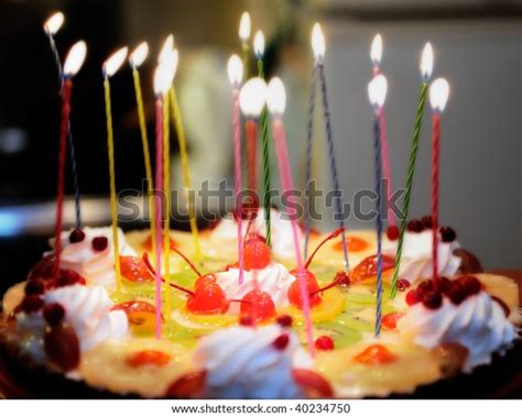 Birthday Cake Lighted Candles Stock Photo 40234750 Shutterstock