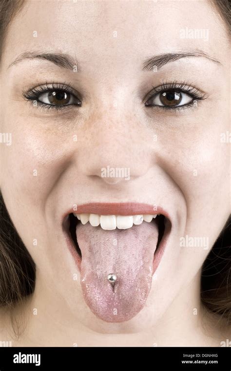 sale woman tongue piercing in stock