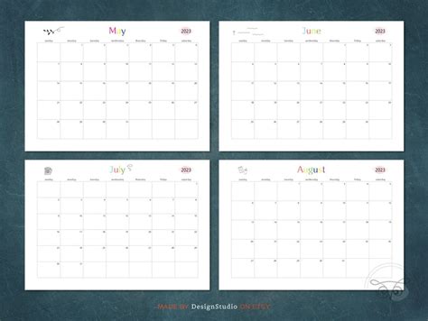 2023 Blank Monthly Calendar Horizontal Printable Calendar Etsy