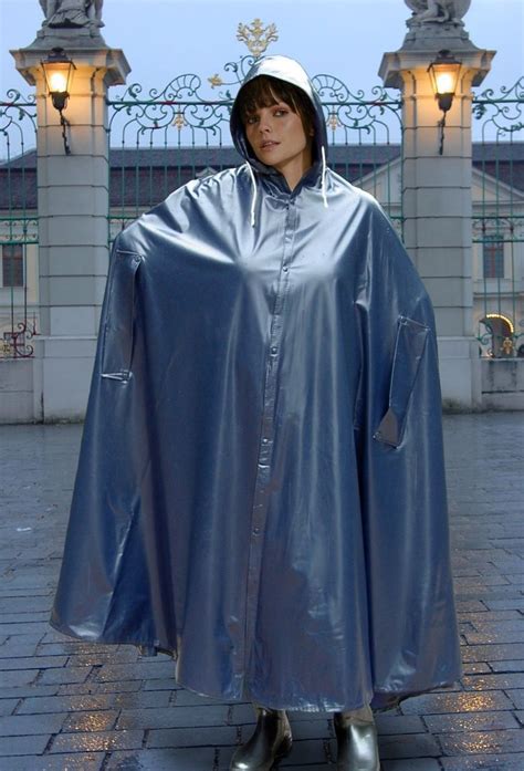 silver pvc hooded cape rain fashion rain wear rainwear fashion