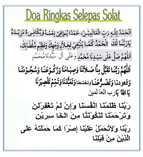 Bacaan Doa Ringkas Selepas Solat Rumi Dan Jawi 4 Doa Harian —