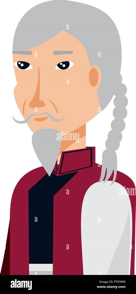 Chinese Old Man With Traditional Costume Vector Illustration Design