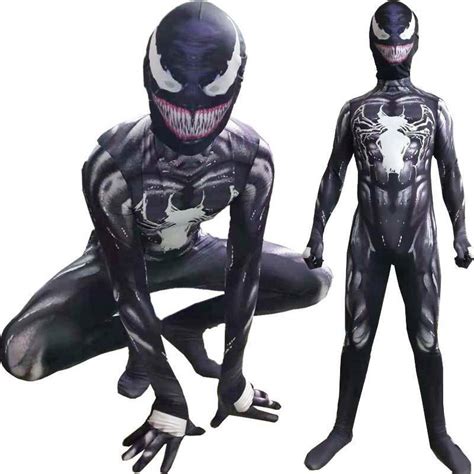 Boys Kids Venom Black Superhero Halloween Cosplay Costume Jumpsuit