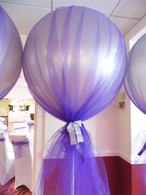 Tulle Covered 3ft Silver Balloons Contrasting With Purple Befit For A