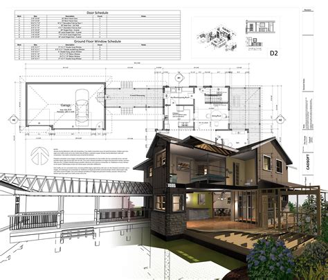 A House Is Shown With Blueprints And Drawings