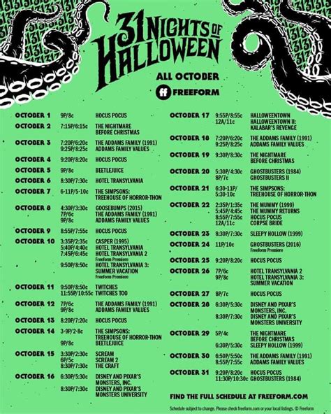 2020 Freeform 31 Nights Of Halloween Movie Schedule Shesaved