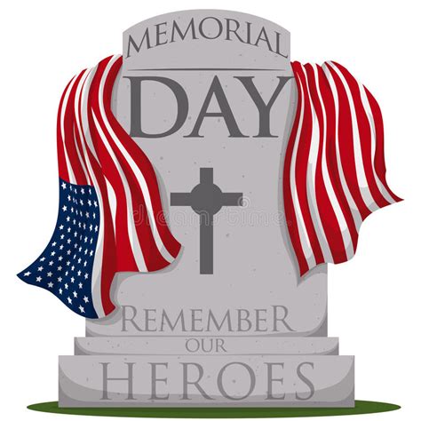 Traditional Gravestone With Flag For Memorial Day Vector Illustration