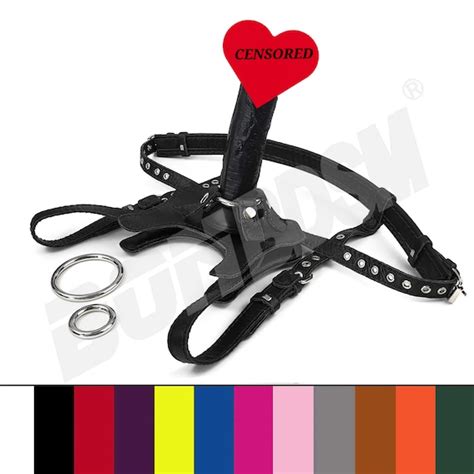 Male Chastity Strap On Dildo Leather Harness Cock Cage CBT Etsy