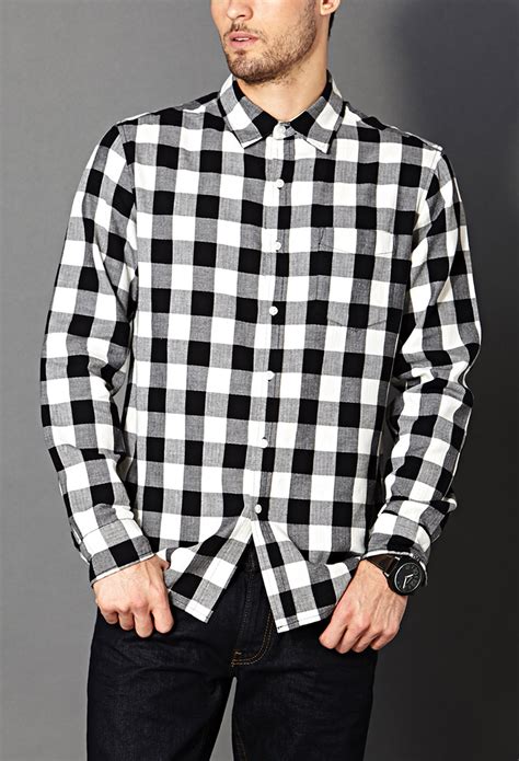 Lyst Forever 21 Classic Fit Buffalo Plaid Shirt In Black For Men
