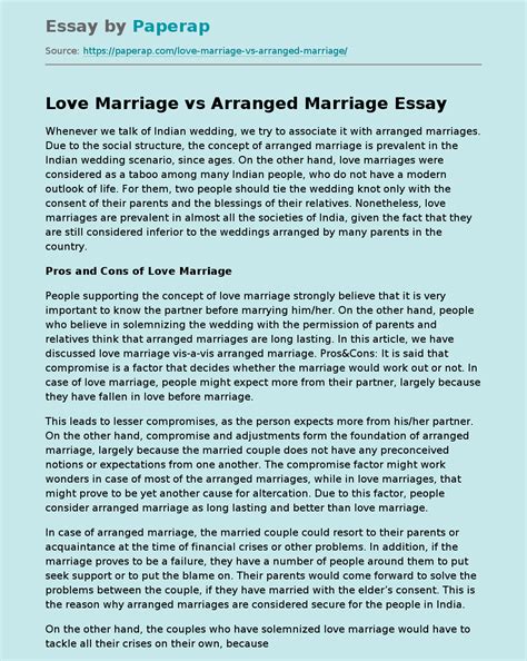 Love Marriage Vs Arranged Marriage Argumentative Essay Example