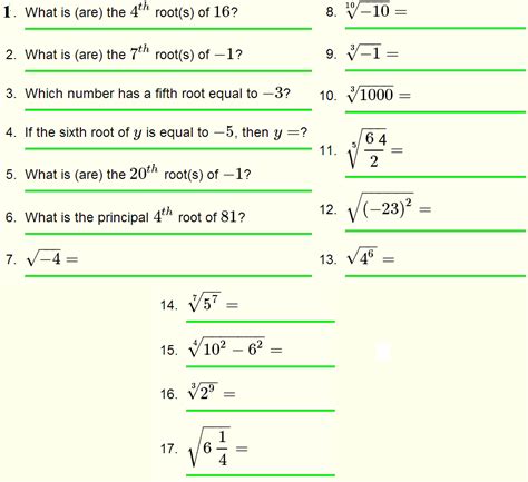 Roots Of Real Numbers Worksheet Answers