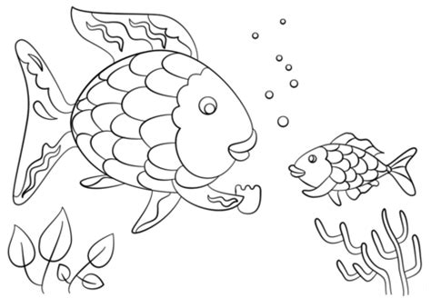 As you can see in this illustration angelfish have almost flattened round bodies with long fins. Rainbow Fish Gives a Precious Scale to Small Fish coloring page | Free Printable Coloring Pages