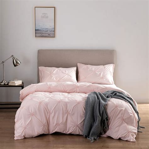 Wrapaholic 3 Pieces Queen Size Bedding Set Home Collection Pintuck Pink