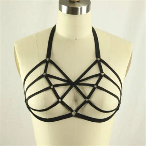 New Pastel Goth O Ring Women Chest Strap Belt Cage Bra Halter Bralette Lingerie Bust Bondage Bra