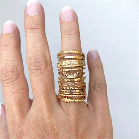 Stackable Rings Stackable Ring Set Dainty Gold Boho Rings Etsy