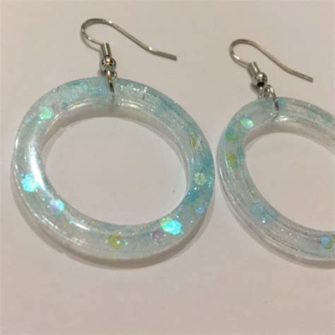 Blue Glitter Resin Hoop Earrings Etsy