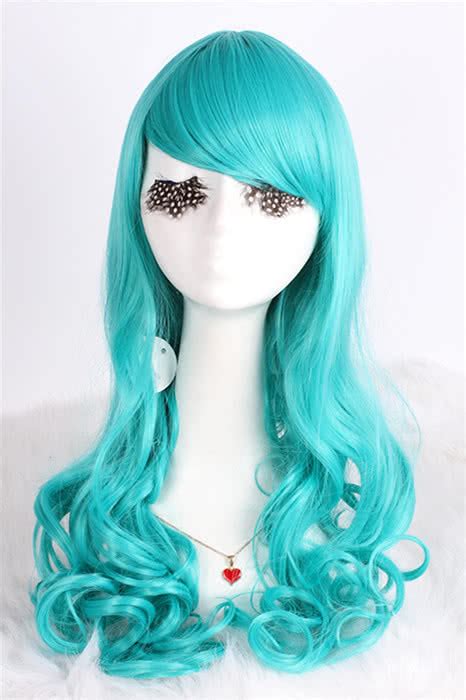 Long Dark Turquoise Anime Curly Wavy Cosplay Wigs Party Hair Cosplay Shop