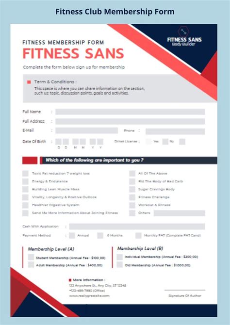 Fitness Club Registration Form Printable Gym Registration Etsy Canada Fitness Club Exercise