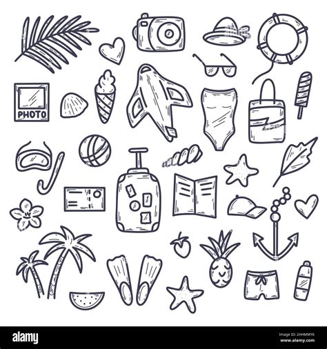 Set Summer Vacation Doodle Style Icons Stock Vector Image And Art Alamy