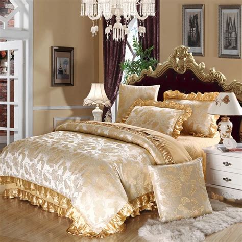 Luxury Jacquard Cotton Gold Duvet Cover Set For King Queen Size Bedding