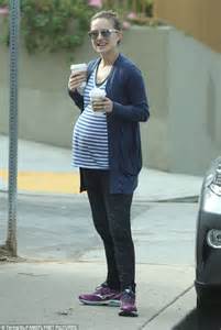 Pregnant Natalie Portman Sports Stripy Top And Black Leggings In La