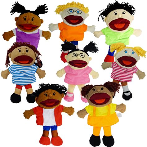 Hand Puppets For Kids Multicultural Puppets With Movable Mouth 8 Pack