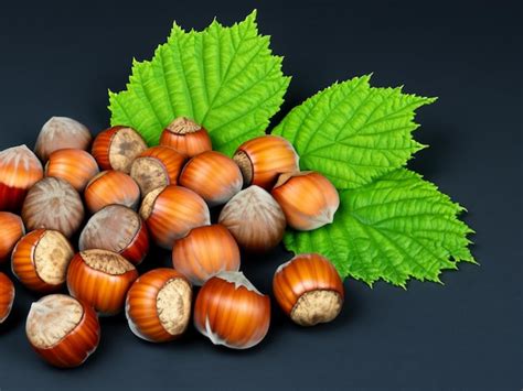Premium Ai Image Group Of Hazelnuts With Green Leaf Isolated On Dark