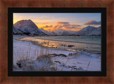 Snow Covered Beach And Mountains Lofoten Norway Print Photos By