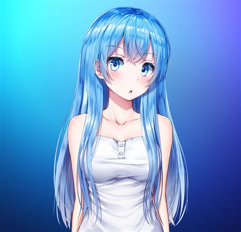 Download 2248x2248 Wallpaper Blue Hair Anime Girl Cute Original