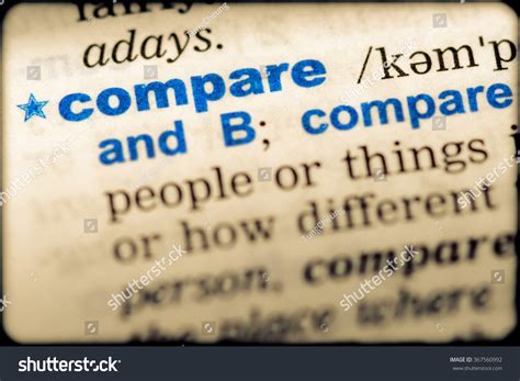 Closeup Word English Dictionary Compare Definition Stock Photo