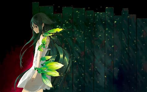 Wallpaper Long Hair Anime Reflection Dress Cleavage Green Hair