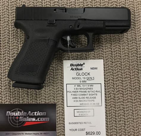 The latest gen 5 base model features an upgraded barrel for increased accuracy; Glock 19 Gen 5 (9mm) | Double Action Indoor Shooting ...