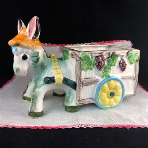 Vintage Colorful Donkey Pulling Cart Planter Cheerful Donkey Etsy