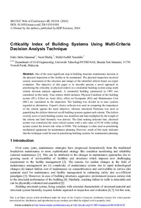 Humans make thousands of decisions per day. (PDF) Criticality Index of Building Systems Using Multi ...