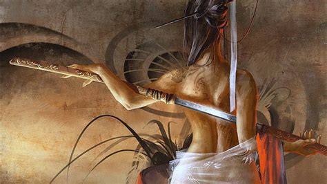 X Px Free Download HD Wallpaper Topless Woman Carrying Long Sword Painting Fantasy
