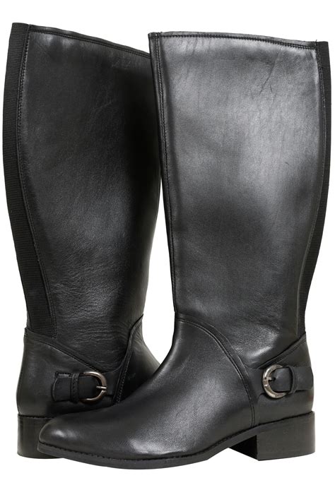 Black Knee High Leather Riding Boot With Buckle Trim And Xl Cain Eee Fit