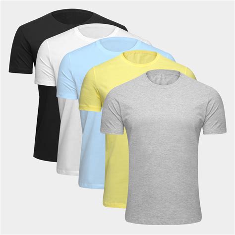 Kit Camiseta Básica C 5 Peças Masculina Branco E Amarelo Netshoes