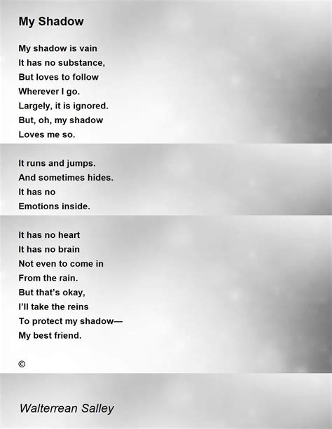 My Shadow Poem By Walterrean Salley Poem Hunter