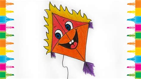 How To Draw A Kite For Kids Cute Kite Drawing Youtube