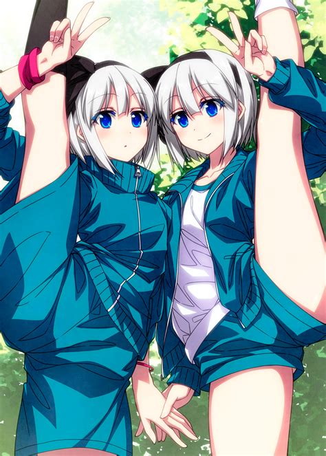 Safebooru 2girls O Bangs Black Hairband Black Ribbon Blue Eyes Blue