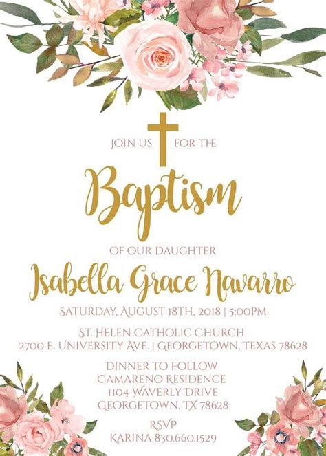 Floral Baptism Invitations Invitacion Bautizo Niña Invitaciones