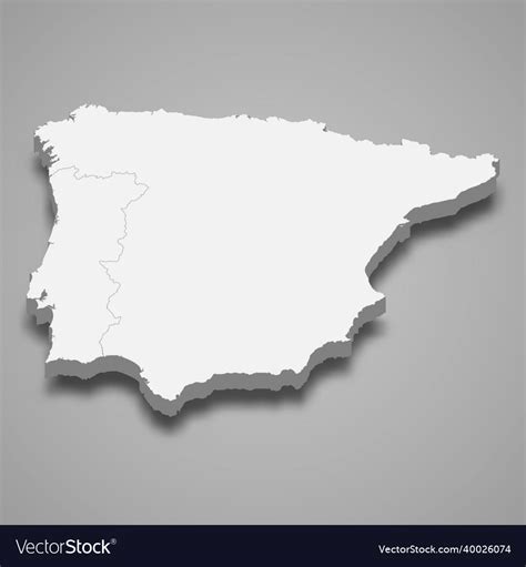 3d Isometric Map Of Iberian Peninsula Region Vector Image
