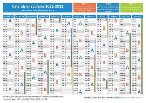 Semaine A Semaine B Calendrier Scolaire 2020 2021 Et 2021 2022