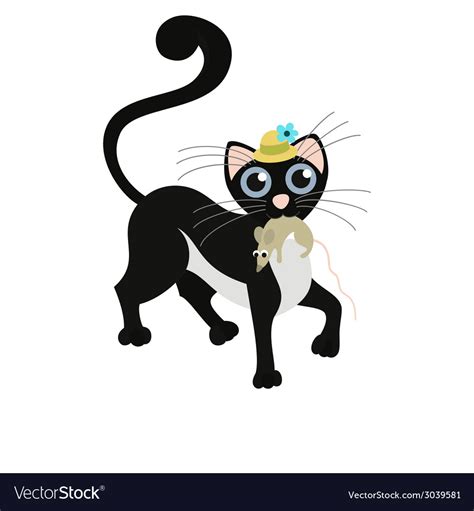 Black Cat Keeps The Mouse Royalty Free Vector Image