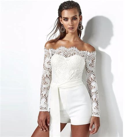 Rompers Womens Jumpsuit Shorts 2018 Spring Summer Elegant White Lace