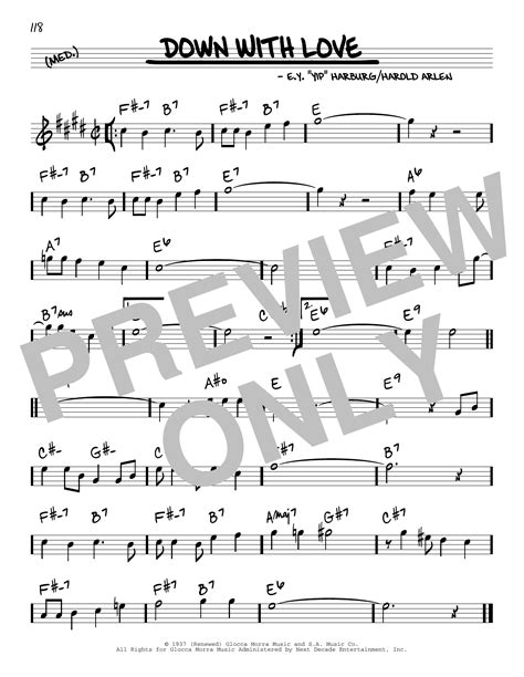 down with love sheet music e y yip harburg and harold arlen real book melody and chords
